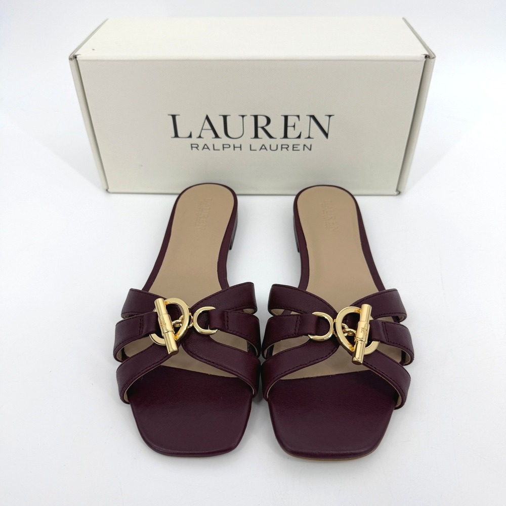 New Lauren Ralph Lauren Blaike Nappa Leather Slide Sandals